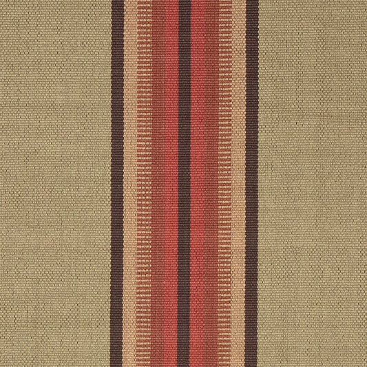 Adamstown is a classic center stripe design that comes in both runner and area rug sizes. It comes in two colorways. This one has red, brown, and gold central stripes on a khaki background with brown stripes on each edge.