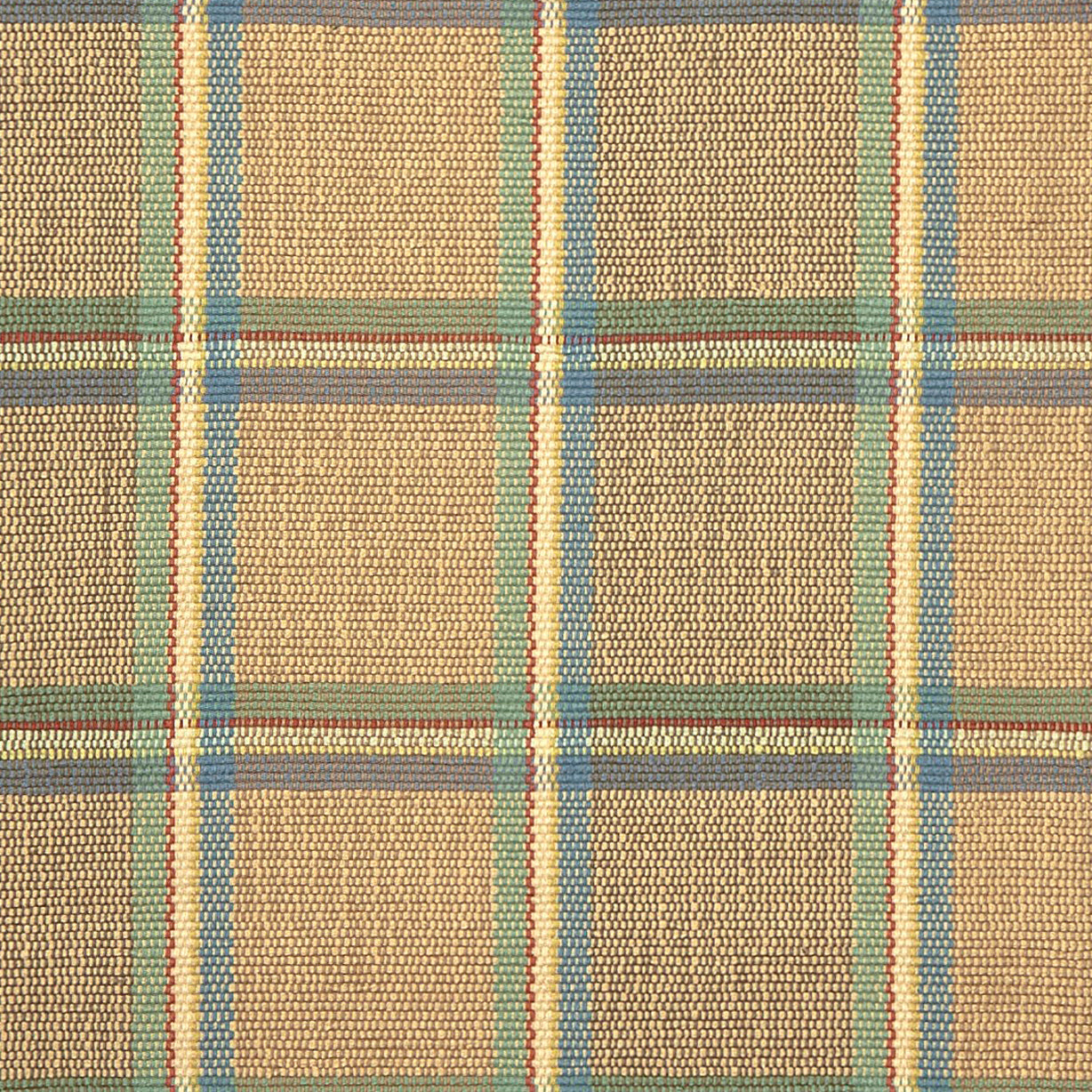 Amagansett #217-C is a versatile windowpane plaid of blue, green, cream, and rust stripes on a sandy background. With hints of blue, green and red and the neutral background, Amagansett coordinates with almost any color palette and is available in runners and area rug sizes up to 9 feet x 12 feet.