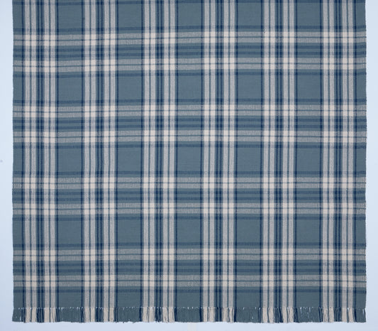 Kentwood #556 is a traditional blue plaid design featuring a medium blue background with cream and navy stripes. Beautiful in a beach or coastal home, or add a bit of country to your kitchen with a runner.