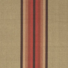Adamstown is a classic center stripe design that comes in both runner and area rug sizes. It comes in two colorways. This one has red, brown, and gold central stripes on a khaki background with brown stripes on each edge.