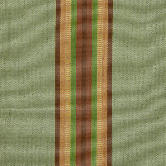 Adamstown is a classic center stripe design that comes in both runner and area rug sizes. It comes in two colorways. This one has rust, green, and brown in a central stripe on a green background with brown stripes on each edge. 