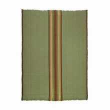 Adamstown is a classic center stripe design that comes in both runner and area rug sizes. It comes in two colorways. This one has rust, green, and brown in a central stripe on a green background with brown stripes on each edge. 
