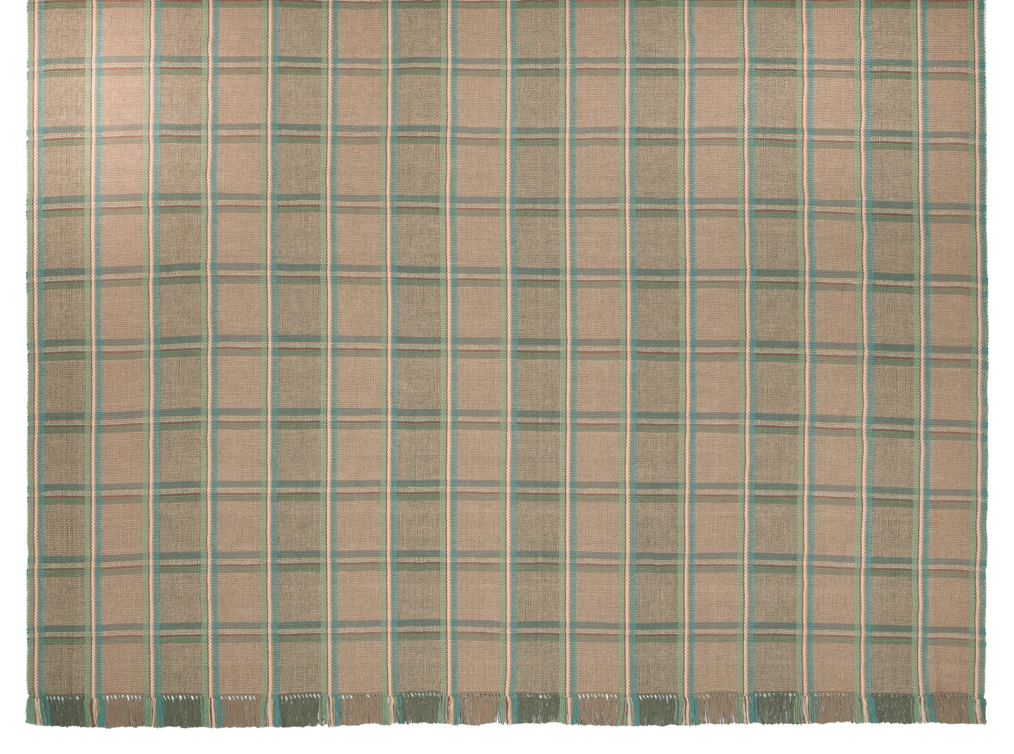 Amagansett #217-C is a versatile windowpane plaid of blue, green, cream, and rust stripes on a sandy background. With hints of blue, green and red and the neutral background, Amagansett coordinates with almost any color palette and is available in runners and area rug sizes up to 9 feet x 12 feet.