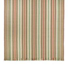 Ardmore #558-A is a bold vertical stripe design featuring tan, burgundy, green, blue and black. This rug is a focal point for any room. Shown here in a 6 foot x 9 foot size with fringed ends. 