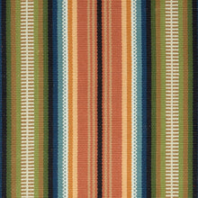 A historic American design offered in two colorways. #51-A is pumpkin, mustard, blue, green, rust, putty and black stripes. Available as a runner and may be seamed to any size.