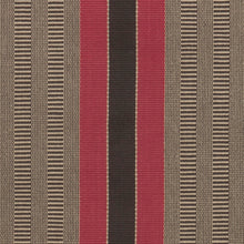 Bold red and black central stripes with natural and charcoal special weave background with red stripes on each edge. This design makes a statement as a stair runner, hall runner or area rug.