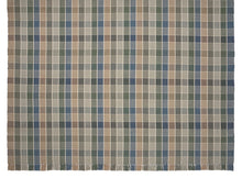Eaton Square #43-G is a traditional checked pattern in cool greens and blues perfect for a beach house. It includes several shades of blues and greens including celadon and tan squares with cream lines. Beautiful with fringed or bound ends. Pictured here as a room size area rug with fringed ends.