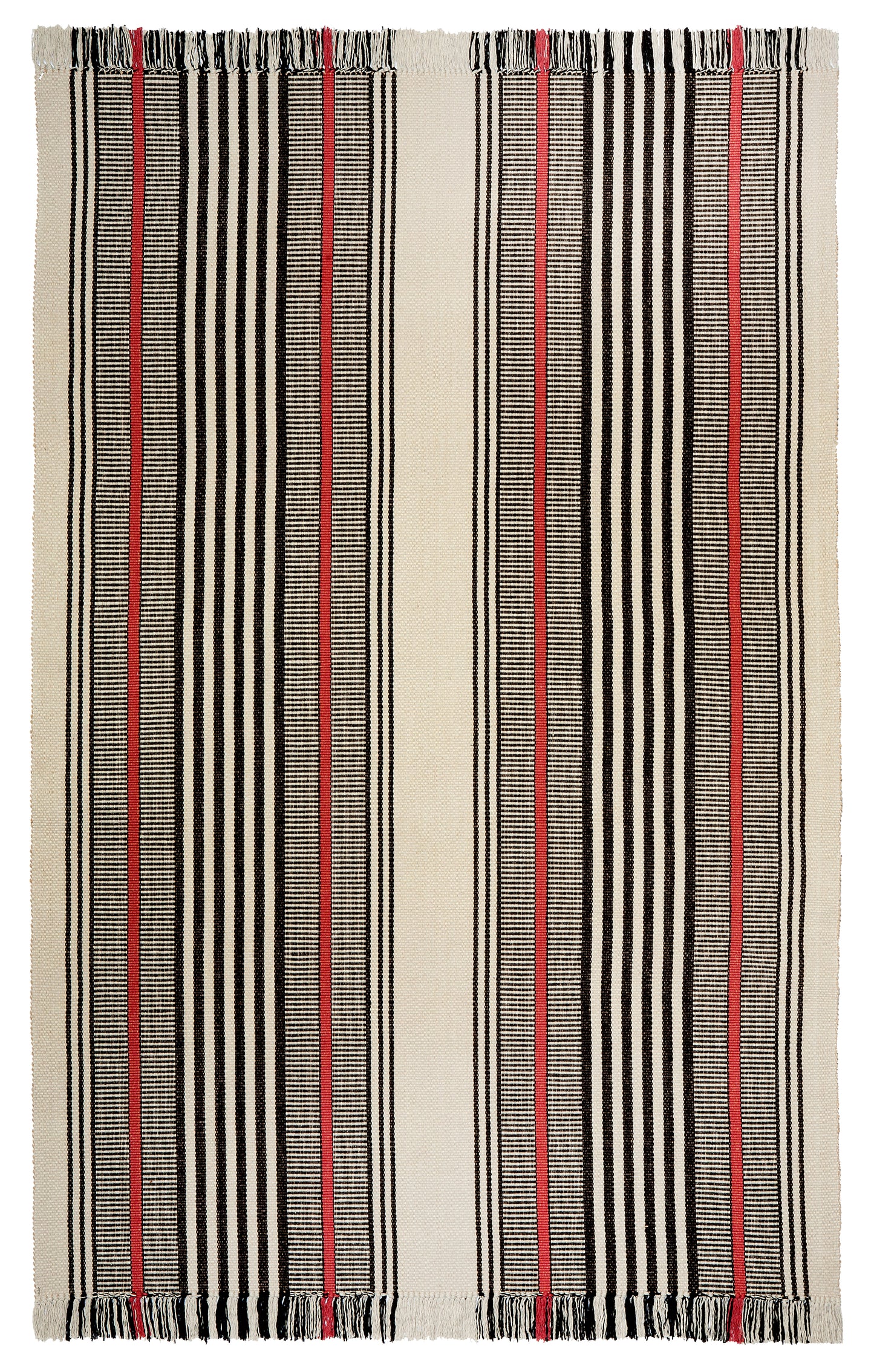 A bold design that is stunning on stairs or as a hall runner. Black and red stripes on a beige background make this a statement piece in any room. Classic and also modern, this design coordinates with any interior decorating style.