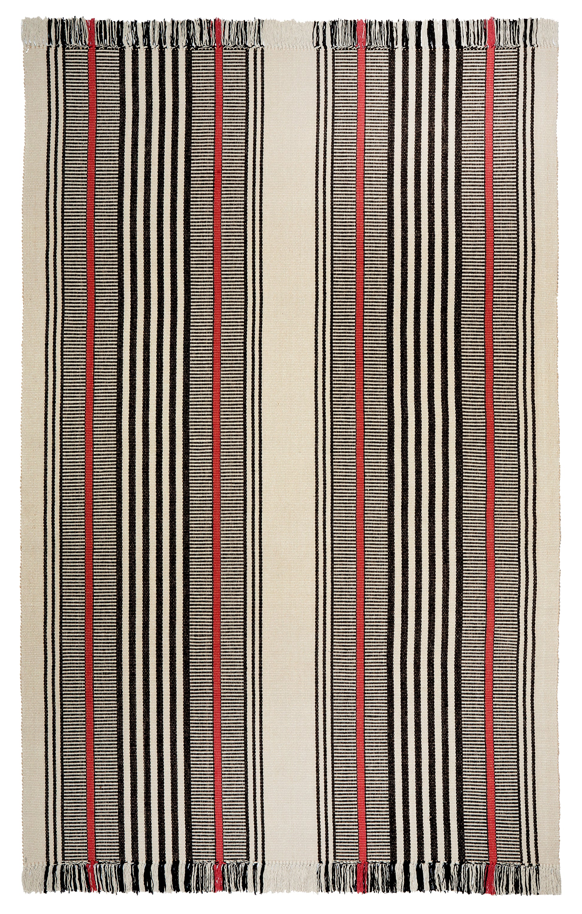 A bold design that is stunning on stairs or as a hall runner. Black and red stripes on a beige background make this a statement piece in any room. Classic and also modern, this design coordinates with any interior decorating style.