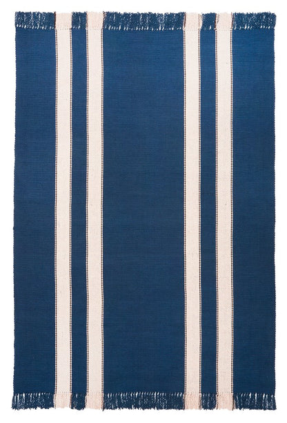 Pennsylvania Bars #21 features a natural stripe on navy blue background. Runners include one wide stripe on each side of the rug, while area rug sizes include two stripes per side. This very traditional design is a classic that never goes out of style.