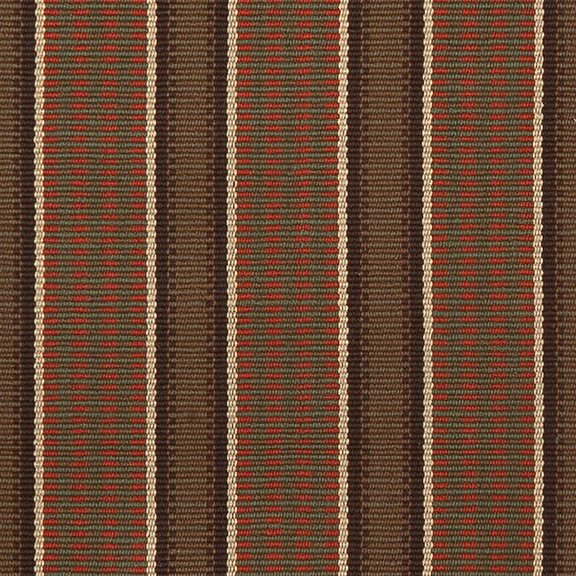 Randolph #271-D is a rich, vertical stripe design featuring cocoa, pumpkin, green, mushroom and tan stripes. Practical and beautiful on stairs or as a hallway runner, this design can also be seamed to any size for room size area rugs.