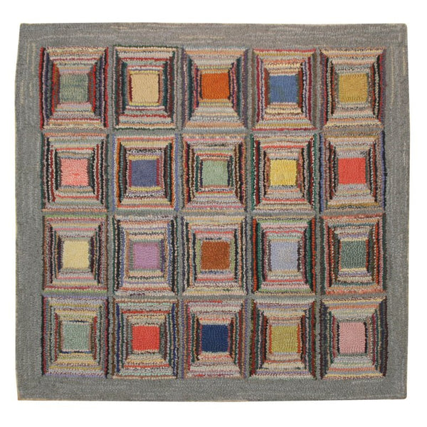 Antique Hooked Rug: Geometric